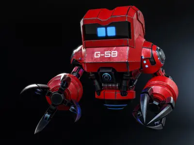 Cute Space Robot Rigged G-58 Red 3D model
