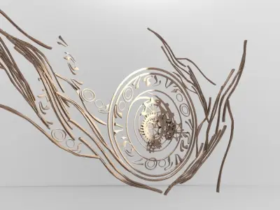 Steampunk pattern wall design  Low-poly 3D model