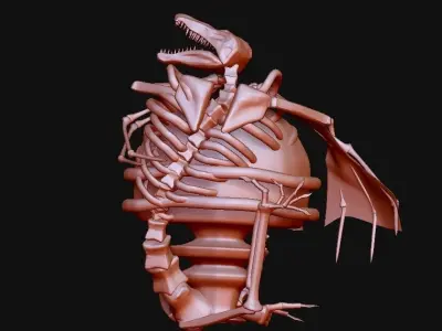 Creature skeleton statue Low-poly 3D model