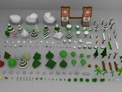 Low Poly Normal Snow Trees Pack Low-poly 3D model