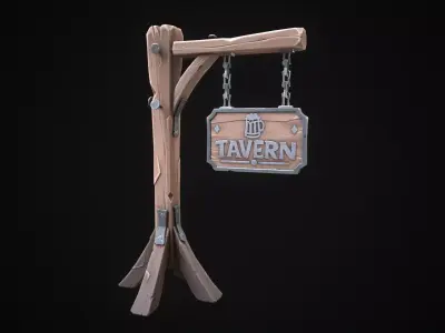 Stylized tavern sign Low-poly 3D model