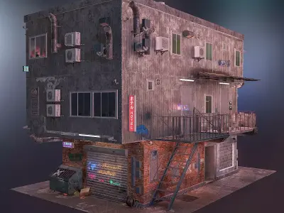Cyberpunk house  Low-poly 3D model