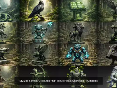 Stylized Fantasy Creatures Pack statue Forest Guardians