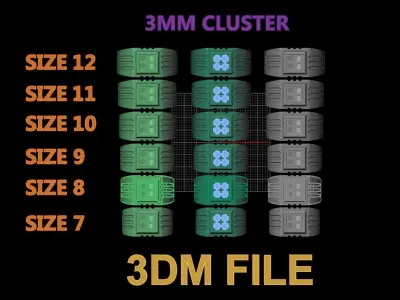 Signet Ring Square 4 Stone Cluster Mix Size Band Size 7-12 3D print model