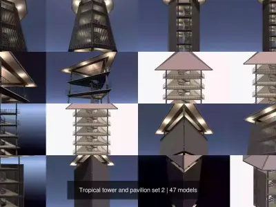 Tropical tower and pavilion set 2 3D Model Pack