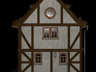 Fachwerk house with details Low-poly 3D model