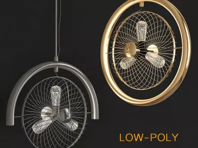 Loft Vintage Style Industriel Lustre Ventilateur 3d model Low-poly 3D model