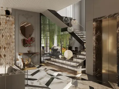 Luxury Villa Interior Living Dining Entrance Staircase Sitting  3D model