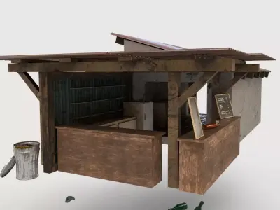 Old  modular beach bar Low-poly 3D model