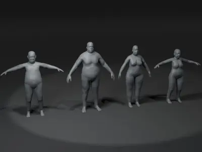Fat Human Body Base Mesh 3D Model Family Pack 20k Polygons