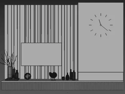 Tv set 3 modern living room with fireplace and 3D model