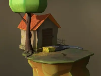 Floating Stylized Toon House Low-poly 3D model