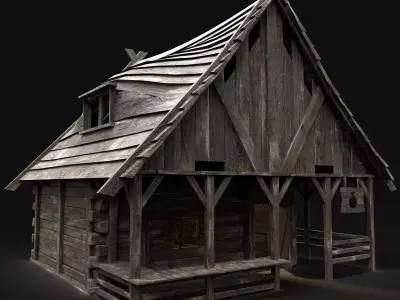 MEDIEVAL SHOP STALL FANTASY MARKET STORE CITY TOWN HOUSE HUT Low-poly 3D model