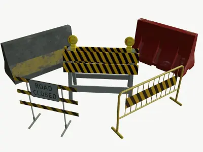 Roadblock pack 01 Low-poly 3D model