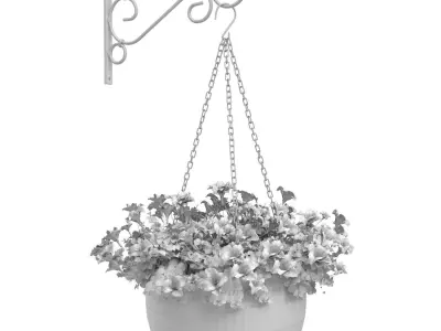 Hanging basket flowerpot rattan pot with flowers 3D model
