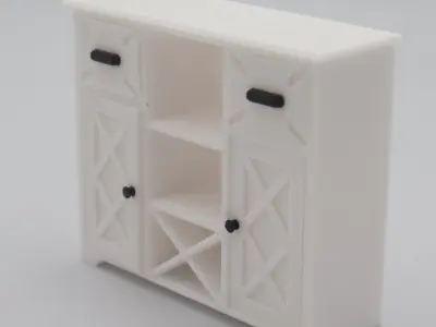 Living room wine cabinet with functional doors 3D print model