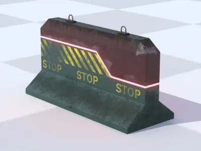 Cyberpunk style street fences and barriers 3D model