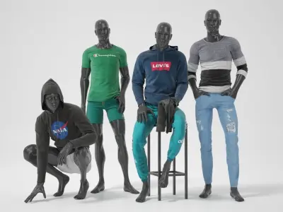 Male mannequins with clothes RELAXED pack 3D model