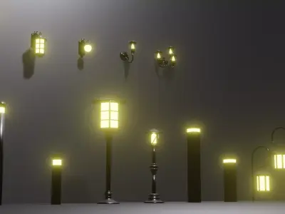 Sidewalk and wall lamp pack Low-poly 3D model