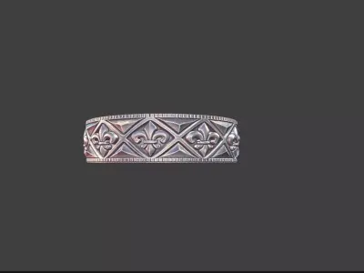 Fleur de Lis Band Ring with Geometric Triangles Silver Jewelry 3D print model