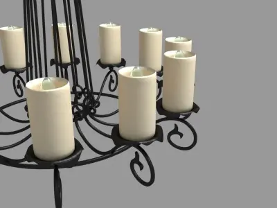 Chandelier wrought iron with candles 3D model
