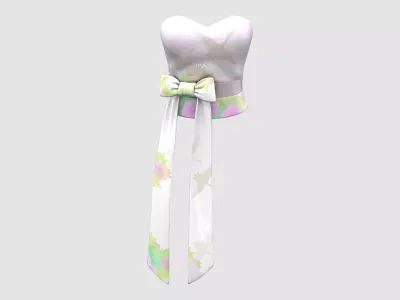 Elegant Strapless Gown Top With Long Bow Tie Low-poly 3D model