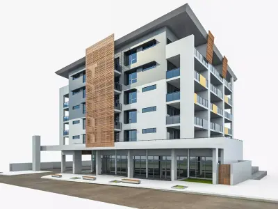 Modern Apartment Building 03  Low-poly 3D model