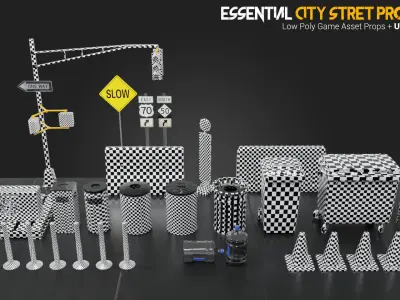 Essential City Street Props Pack Low-poly 3D model