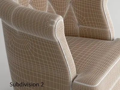 Natural Fabric Arm Chair Low-poly 3D model