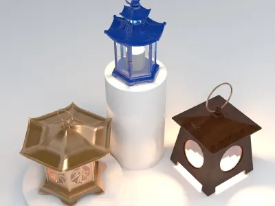 JAPANESE LANTERN SET Low-poly 3D model