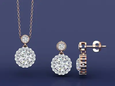 One Carat Diamond Jewelry of Necklace and Earrings Set 3D print model
