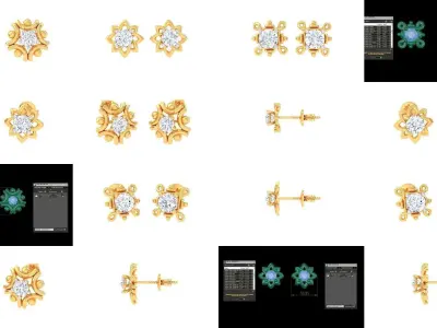 35 Solitaire Super Light Weight Stud Earrings Collection 3D Model Pack