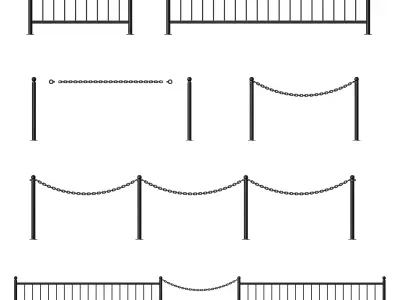 Metal fencing fence with chain links 3D model