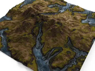 Mountain terrain with Rivers 3D model