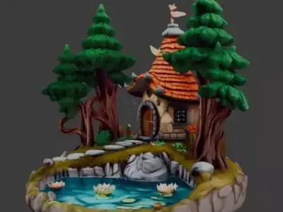 Fantasy Forest Cottage Diorama 3D print model