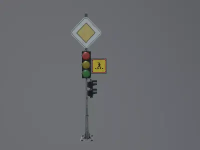 Urban Old Traffic Light Low-poly 3D model