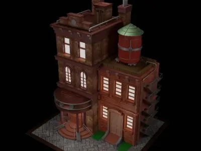 Buildings paper brick building Low-poly 3D model
