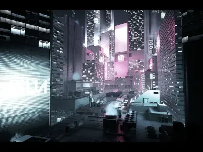 Futuristic Rooftop City Environment Low-poly 3D model