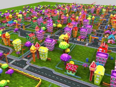 3D cartoon city toon Model Low-poly 3D model