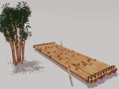 Bamboo Tree Raft Scene 3D model