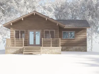 Wooden Chalet House Villa Building Low-poly 3D model