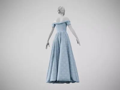 Dress 08 Light Blue Low-poly 3D model