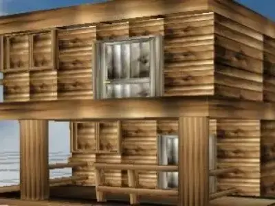 HD wood two floor building Low-poly 3D model