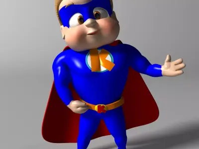 Cartoon Kid super hero Low-poly 3D model