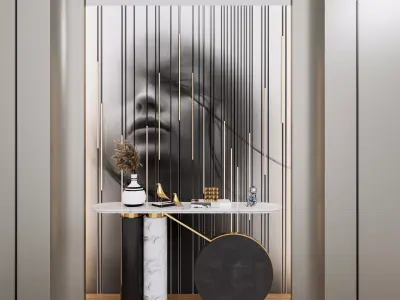 Sideboard with wall panel and flooring  2 3D model