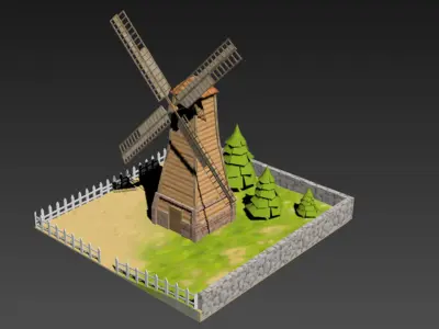 Farm with his surroundings Low-poly 3D model