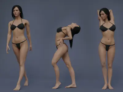 Female Black Hair Rig Low-poly 3D model