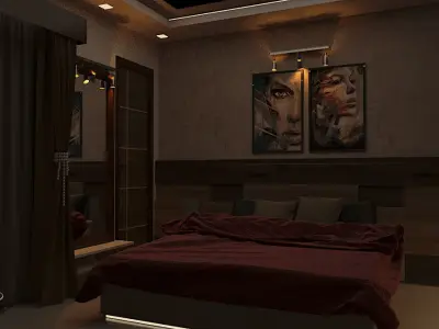 BEDROOM with bed and paintings on wall 3D model