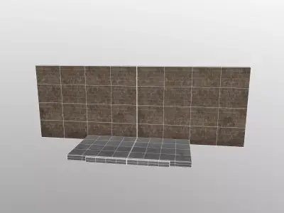 3D Modular Brick Wall and Asphalt Floor Set Low-poly 3D model