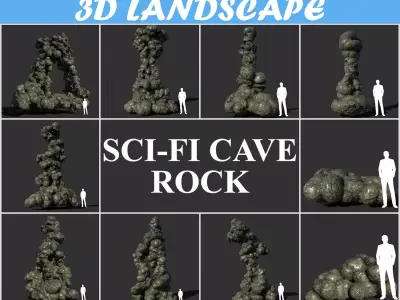Low poly Scifi Cave Rock 190114 Low-poly 3D model